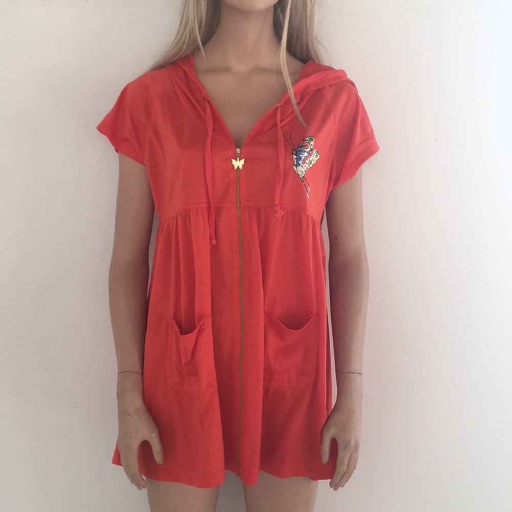 Adorable Fun Orange Zip Butterfly Swimsuit Coverup